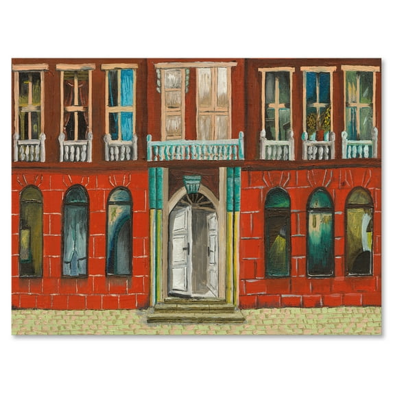 Vintage Red Facade of Shop In Paris II 32 in x 16 in Painting Canvas Art Print, by Designart