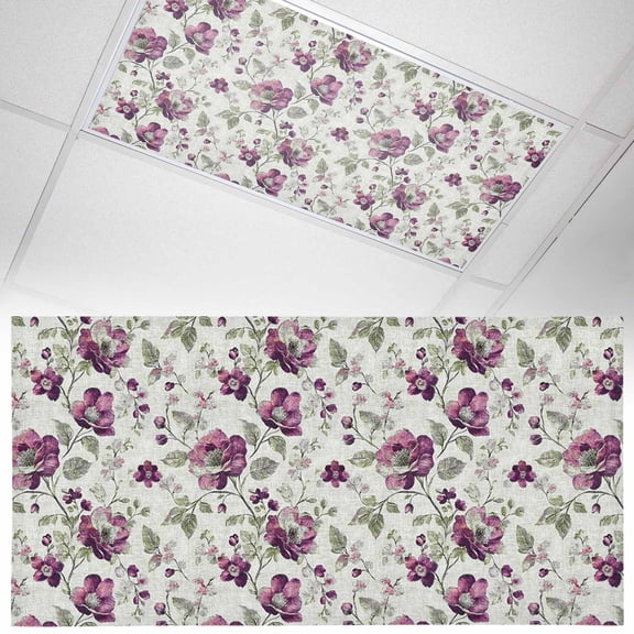 Vintage Red Floral Fluorescent Light Covers Watercolor Botanical Leaf Farmhouse Magnetic Light Filters Ceiling Lighting Panel Shade for Classroom Office Home 2 x 4 ft, 1 Pack