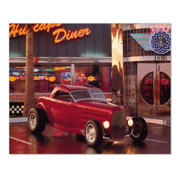 Vintage Red Ford Roadster at Cafe Diner Wall Picture 8x10 Art Print