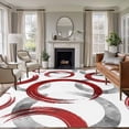 thumbnail image 1 of Vintage Red Gray Circle Lines Washable Living Room Rugs 5'x8', Abstract Art White Background Low Pile Throw Large Area Rug Non-Slip Sturdy Edge Binding Carpet for Living Room Kitchen Office, 1 of 9