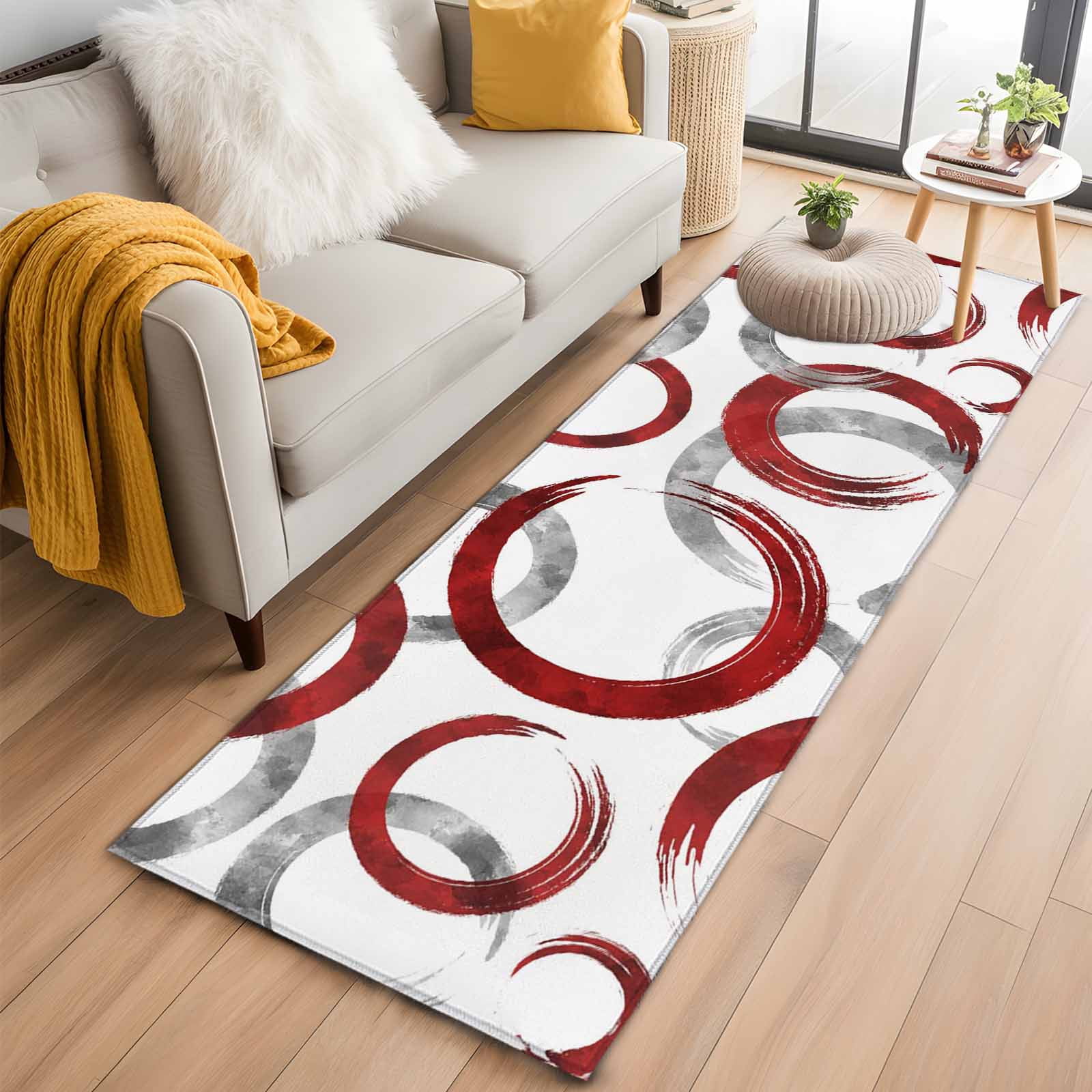 Vintage Red Gray Circle Lines Washable Runner Rugs 2'x6', Abstract Art ...