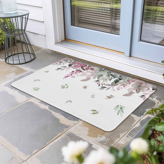 Vintage Red Green Door Mat Indoor Outdoor,Spring Botanical Summer Eucalyptus Leaves Non Slip Welcome Mat with Rubber Backing,Absorbent Fabric Front Door Mats Entryway Rug for Home Entrance 20"x31.5"