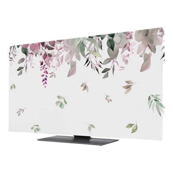 Vintage Red Green TV Cover for 75 Inch Screen,Stretch Fabric Dustproof TV Display Protector,Spring Botanical Summer Eucalyptus Leaves Elastic Slipcover Monitor Cover for Desktop Computer 65.4"x36.8"