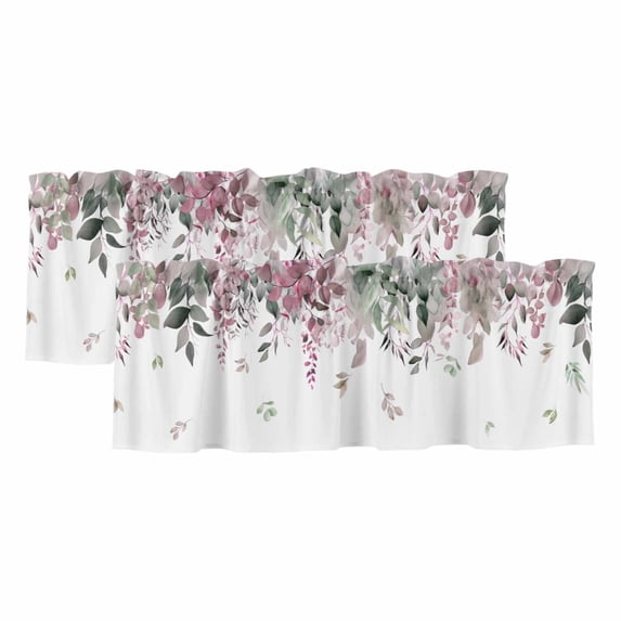 Vintage Red Green Valances for Windows, Spring Botanical Summer Eucalyptus Leaves Light Filtering Kitchen Curtains, Rod Pocket Window Valance Curtains for Living Room Bedroom, 42" W x 18" L, 2 Panels