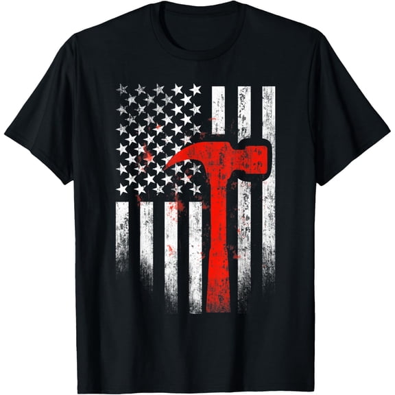 Vintage Red Hammer American Flag Cool Blacksmith Woodworking T-Shirt