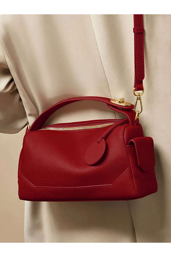 Vintage Red Handbag with Pillow Design - Women's Designer Shoulder Bag for Commute