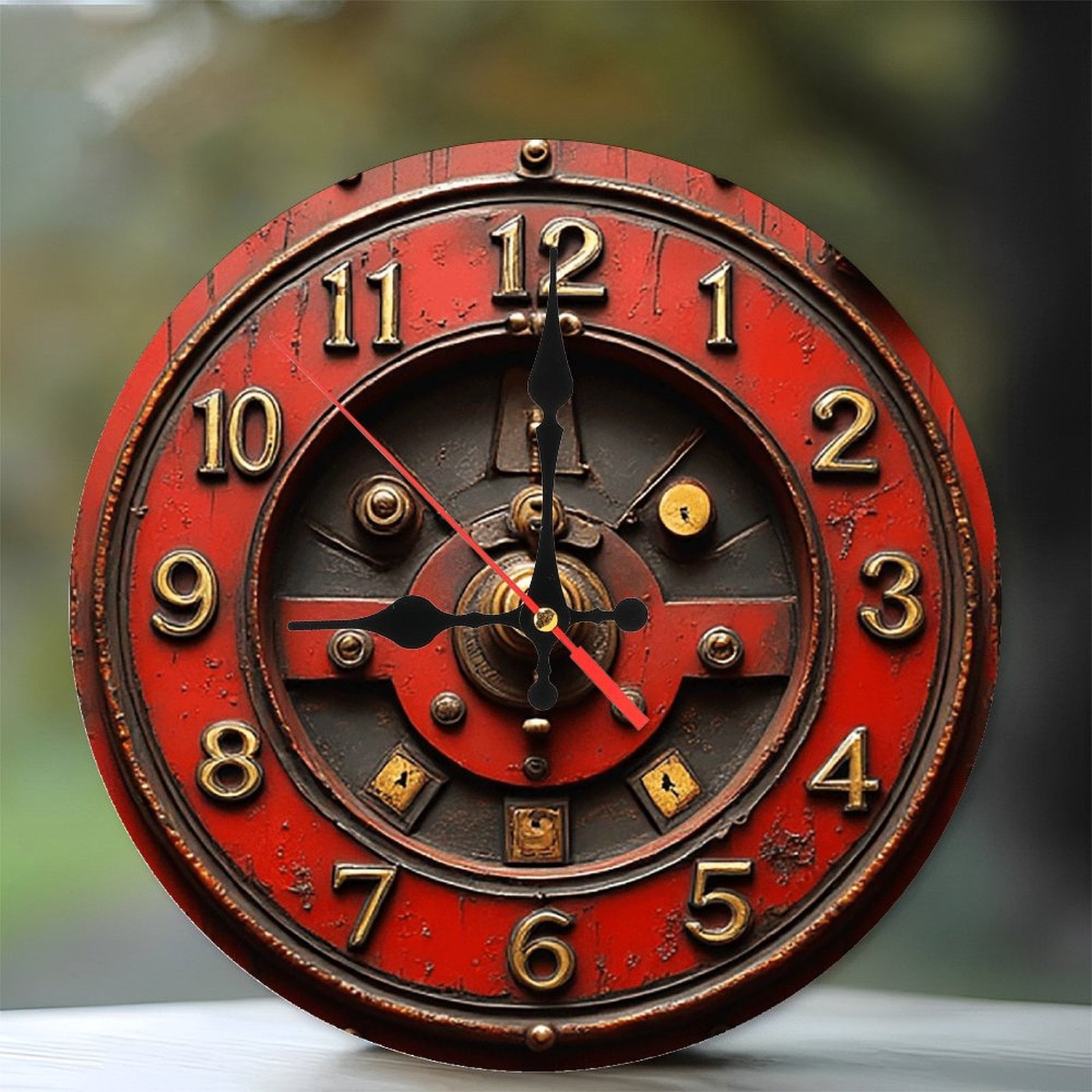 Industrial Chic Wall Clock Reference: Vintage Red Industrial Style Wall Clock 10 Inch Silent Wooden