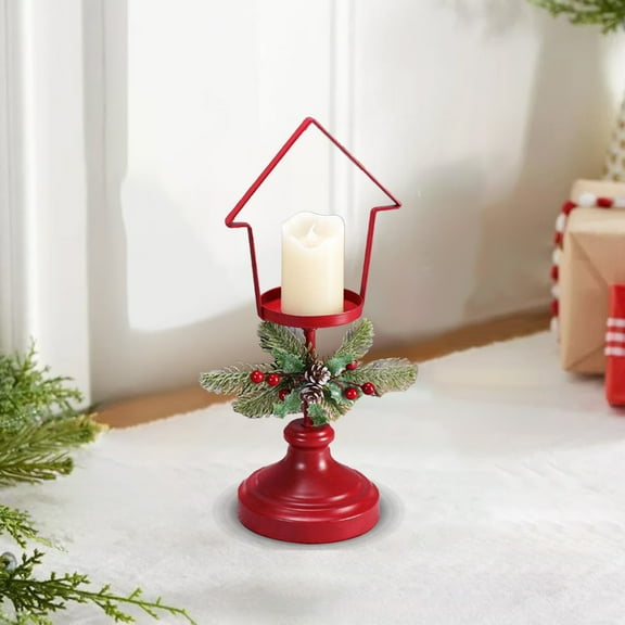 Vintage Red Iron Christmas Candle Holder, Desktop Holiday Candlestick, Seasonal Decorative Accent For Windows, Tables, And Festive Indoor Displays