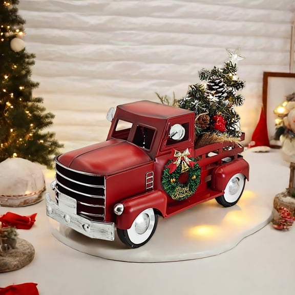Vintage Red Lighted Farmhouse Christmas Truck Metal Collectible Decor