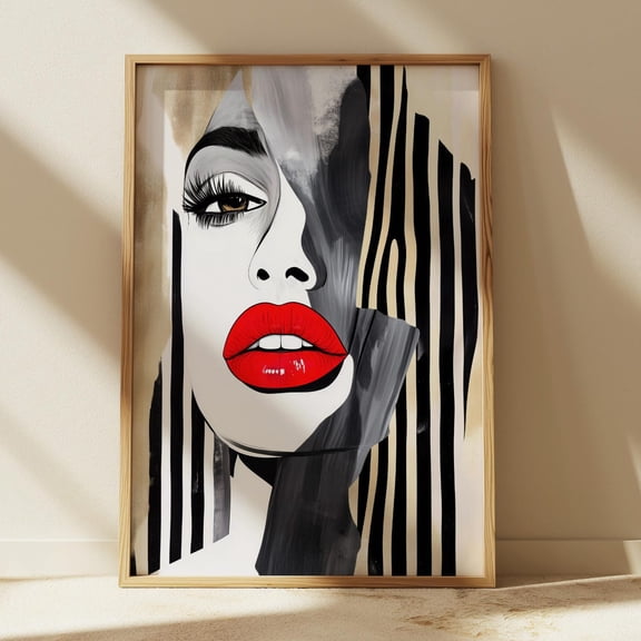 Vintage Red Lips Vogue Style, Psychedelic Wall Art, Perfect Gift For Her, Wall Art, 70S Wall Print, Red Kiss Lips Wall Art #2320, Unframed Canvas Size 8x12
