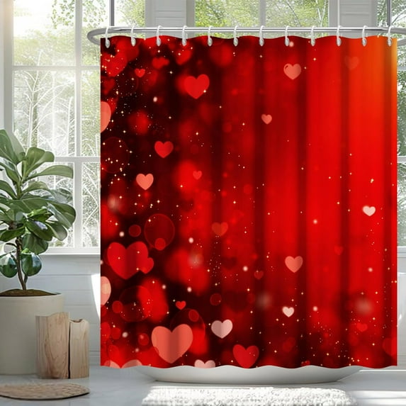 Vintage Red Love Hearts Bokeh Shower Curtain - 72W x 72L inch Romantic Couple Theme Waterproof Hotel & Dorm Bath Decor