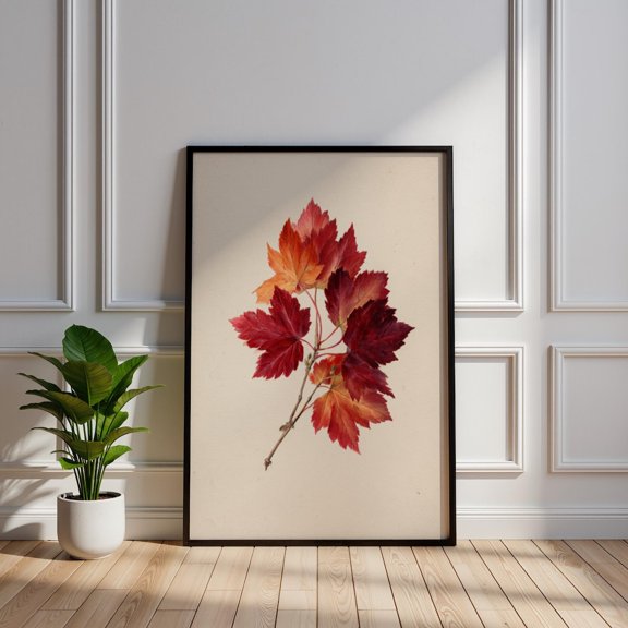 Vintage Red Maple Leaf Autumn Botanical Wall Art Fall Foliage Illustration Rustic Leaf Decor Dark Academia Maple Tree, Unframed Poster