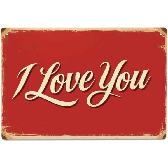 Vintage Red Metal Tin Wall Sign, I Love You Retro Decorative Plaque for Home Bar Cafe Pub, 8 x 12 Inch