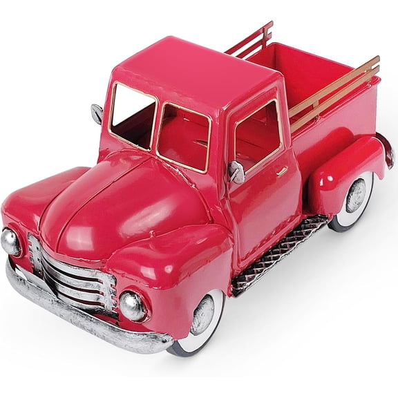 Vintage Red Metal Truck Decor, Red Truck Christmas Decor, Decorative Tabletop Storage,Farmhouse Pickup Truck Planter for Garden Home Holiday Decor