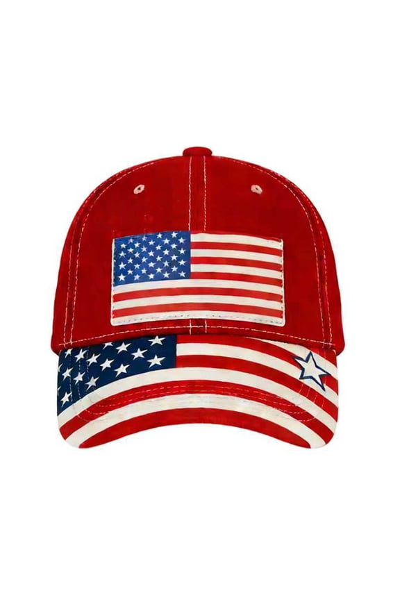 Vintage Red Patriotic Baseball Cap Designed to Hold a Passport, Vintage Red Washed Cotton Trucker Hat with Patch & Star Visor, Perfect July 4th Veterans Day Collectibles Gift
