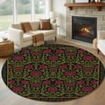 thumbnail image 1 of Vintage Red Roses 6ft Round Rugs, Abstract Art Floral Green Leaves Washable Non-Slip Area Rugs for Living Room Bedroom Kitchen, Soft Low Pile Dining Room Kicthen Circle Carpet, Indoor Floor Rug, 1 of 9