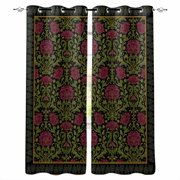 Vintage Red Roses Blackout Curtains 54 Inches Long, Abstract Art Floral Green Leaves Thermal Insulated Black Out Curtains, Darkening Window Curtain Drapes for Bedroom Living Room 45"x54" 2 Panels