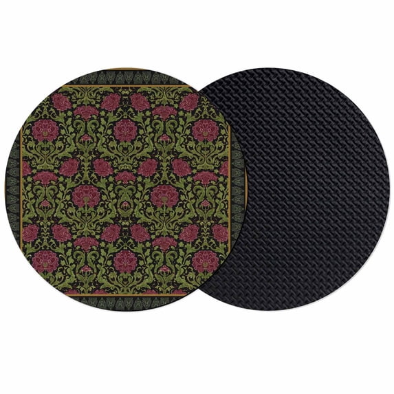 Vintage Red Roses Coasters Set of 2, Absorbent Coasters for Drinks, Abstract Art Floral Green Leaves Coaster for Desk Coffee Table Protection, Home Decor House Warming Gifts 4"