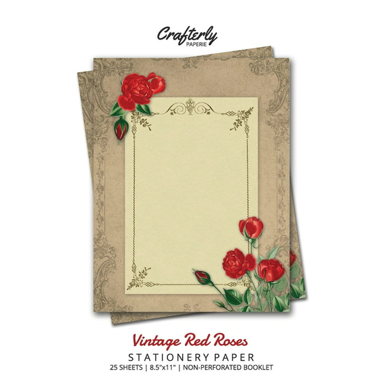 Vintage Red Roses Stationery Paper: Antique Letter Writing Paper for Home,  Office, 25 Sheets (Border Paper Design) (Paperback)
