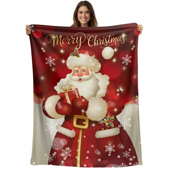 Vintage Red Santa Claus Christmas Throw Blankets, Merry Christmas Gifts Soft Fleece Blanket Decorative for Home Sofa Couch Chair Living Bedroom, 60x80 inches,