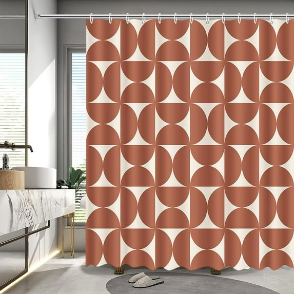 Vintage Red Shower Curtain Modern Mid Century Abstract Geometric Bathroom Curtain Boho Retro Classic 1950S 60S Bathtub Decor Fabric Waterproof Bath Curtain with 12 Hook 72x72 Inch