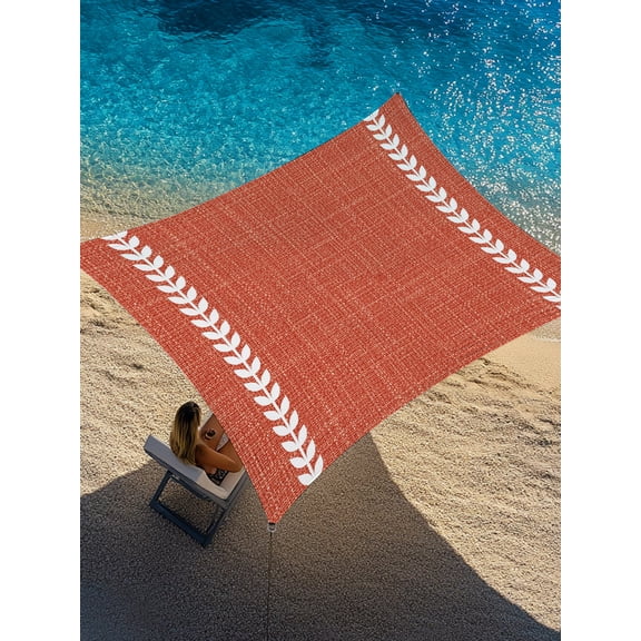 Vintage Red Sun Shade Sail 12' x 16', Country Pastoral Farmhouse Minimalist Leaf Stripe Rectangle Outdoor Sunshade Canopy, Waterproof UV Block Patio Covers for Garden Yard Beach