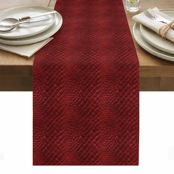 Vintage Red Table Runner 13 x 120 Inch, Retro Classic Art Red Faux Leather Animal Leather Washable Cotton Linen Dining Table Runner Tabletop Decorations for Restaurant Home Kitchen Party