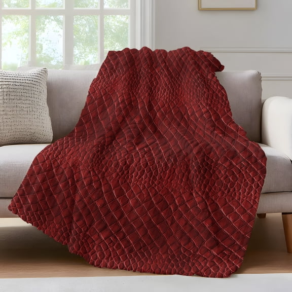 Vintage Red Throw Blanket for Couch Retro Classic Art Red Faux Leather Animal Leather Soft and Warm Flannel 3D Striped Fluffy Fuzzy Fleece Blanket Lightweight Throw for Bed, Sofa 30 x 40 Inches