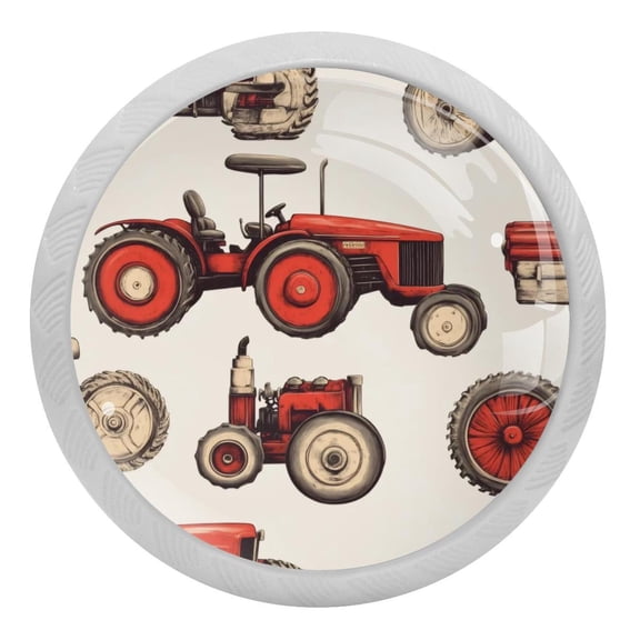 Vintage Red Tractors Crystal Glass Drawer Knob Pull Ergonomic 30mm Circle Glowing Furniture Cabinet Handle for Kitchen Dresser Cupboard Wardrobe