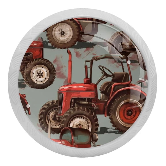 Vintage Red Tractors Crystal Glass Drawer Knob Pull Ergonomic 30mm Circle Glowing Furniture Cabinet Handle for Kitchen Dresser Cupboard Wardrobe