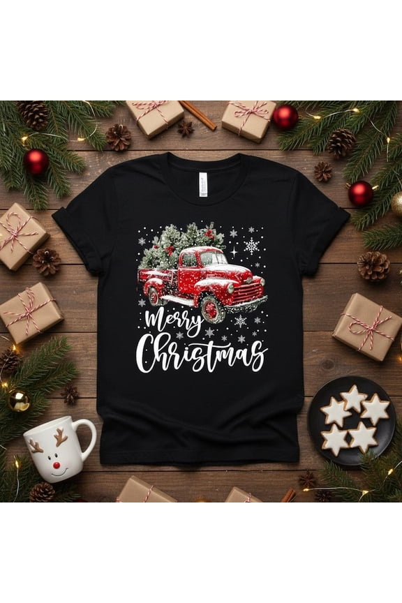 Vintage Red Truck Christmas Retro Holiday Tree Farm Graphic Novelty Tee,for men and women up to 5XL