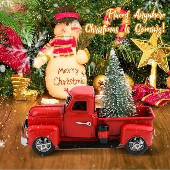 Vintage Red Truck Decor Red Metal Truck Car Model, for Christmas Decoration Table Decoration