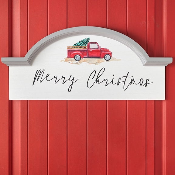 Vintage Red Truck Holiday Wooden Arched Wall Decor