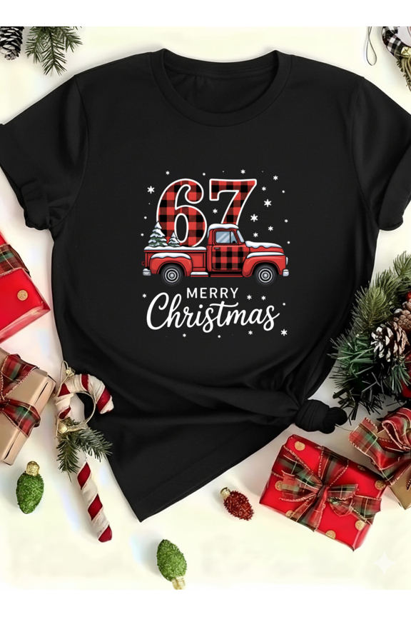 Vintage Red Truck Holiday Plaid Theme Sixty Seven Meme Unisex T-Shirt up to size 5XL