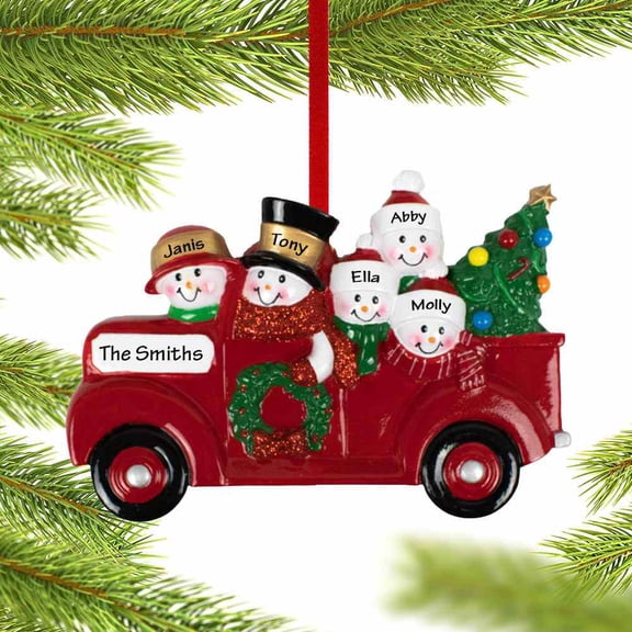 Vintage Red Truck Snowman Family Of 6 Ornament