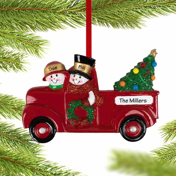 Vintage Red Truck Snowman Family Of 6 Ornament