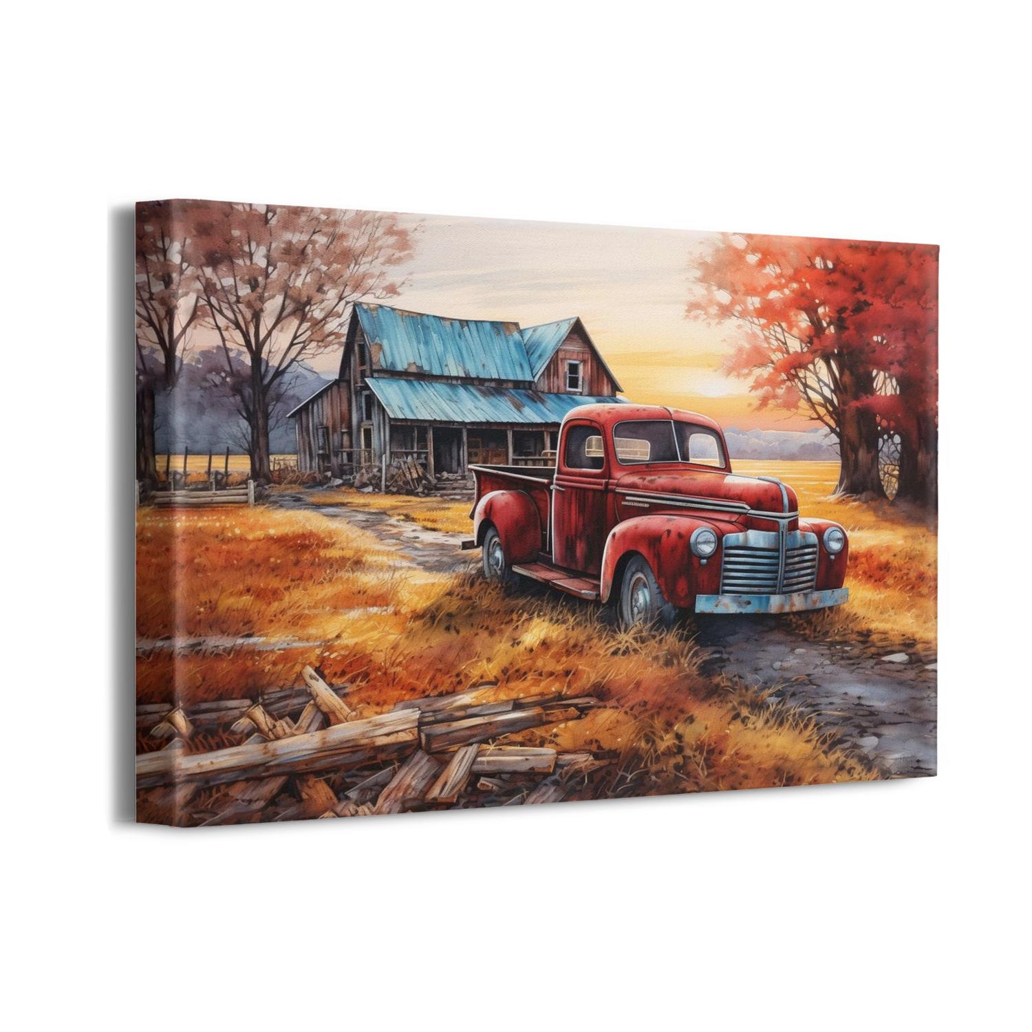 Vintage Red Truck Wall Art Rustic Red Barn Pictures Wall Decor Country Old Truck Painting