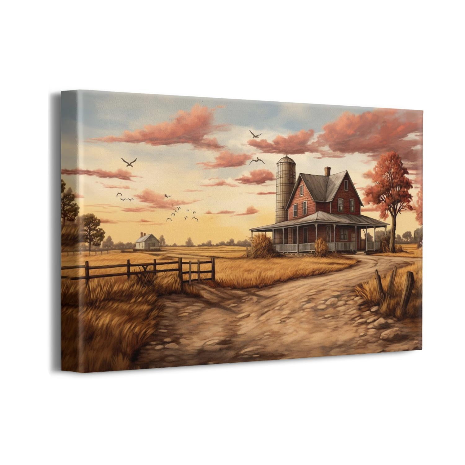 Vintage Red Truck Wall Art Rustic Red Barn Pictures Wall Decor Country Old Truck Painting