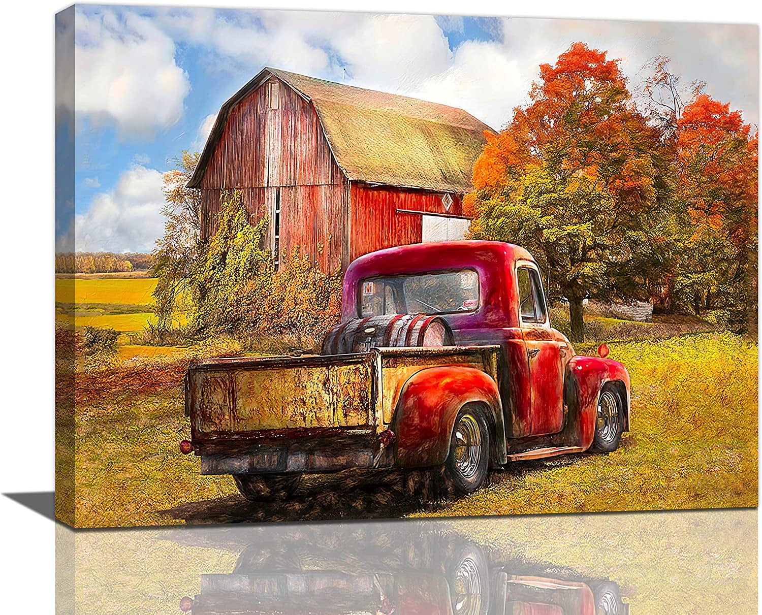 Vintage Red Truck Wall Art Rustic Red Barn Pictures Wall Decor Country ...