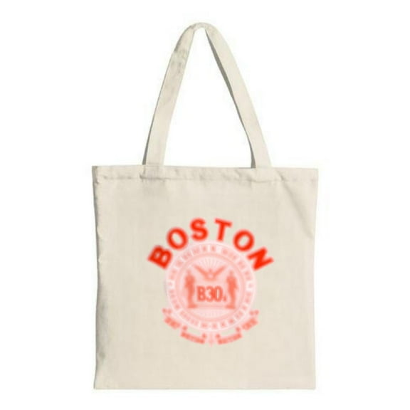 Vintage Red & White Boston Tote Bag - Canvas Circular Emblem with ' BOSTON ' & ' 800 ' Perfect for Shopping Travel & Parties