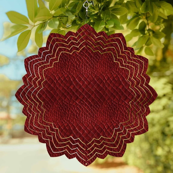 Vintage Red Wind Spinner for Garden Yard 8In, Retro Classic Art Red Faux Leather Animal Leather 3D Stainless Steel Kinetic Hanging Wind Spinners Rustproof Outdoor Decor for Lawn Patio Home