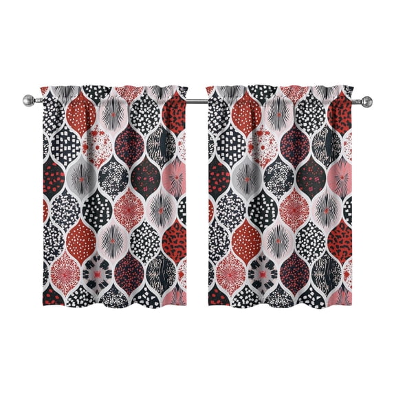 Vintage Red and Black Honeycomb Grid Tier Kitchen Curtains for Bathroom Living Rod Pocket Window Drapes 28"x36" 2 Panels Window Treatment Tiers