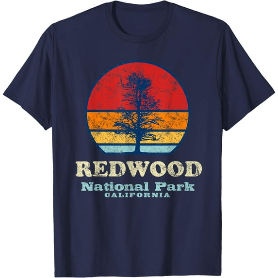 Vintage Redwood California National Park Unisex T-Shirt for Men Women Kids Toddler,Navy Color,Size M