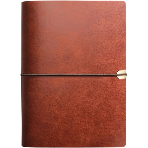 Vintage Refillable A5 Leather Journal & Spiral Notebook, Brown PU Leather Travel Diary with 6-Ring Binder and Elastic Band, 6.69 x 9.06 Inches