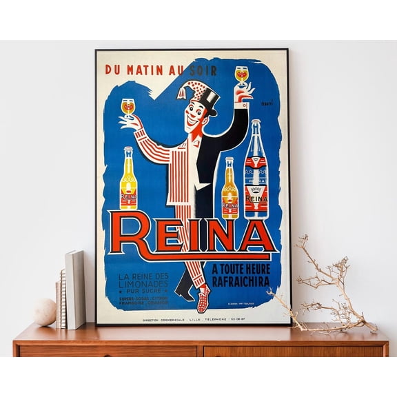 Vintage Reina Lemonade Mid Century Soda Advertising Wall Art, Unframed Canvas 8x10in