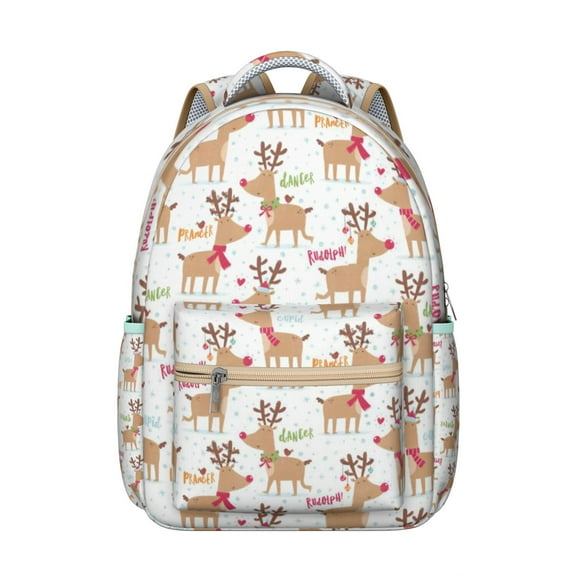 Vintage Reindeer Backpack for Student School Buck Head Cartoon Print Artistic Nordic Forest Hunting Design Student Deer Lover Book Bag