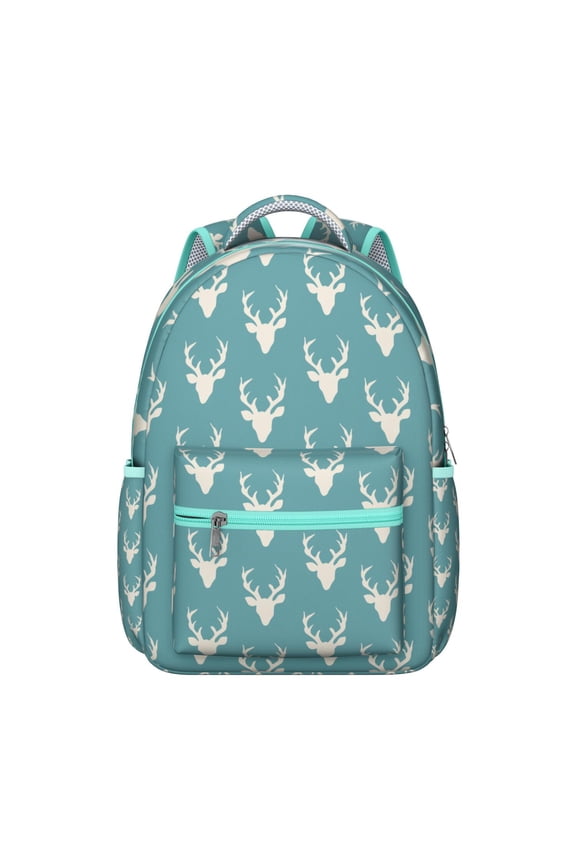 Vintage Reindeer Backpack for Student School Buck Head Cartoon Print Artistic Nordic Forest Hunting Design Student Deer Lover Book Bag