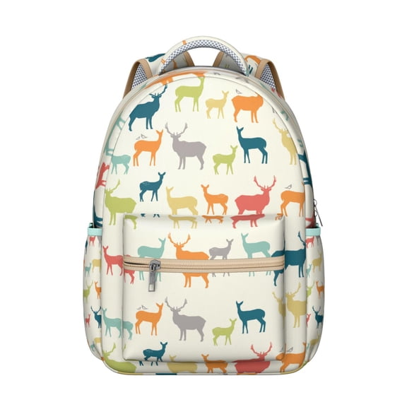 Vintage Reindeer Backpack for Student School Buck Head Cartoon Print Artistic Nordic Forest Hunting Design Student Deer Lover Book Bag