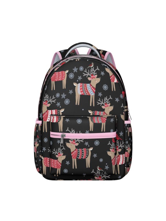Reindeer Backpack for Student School Buck Head Cartoon Print Artistic Nordic Forest Hunting Design Student Deer Lover Book Bag