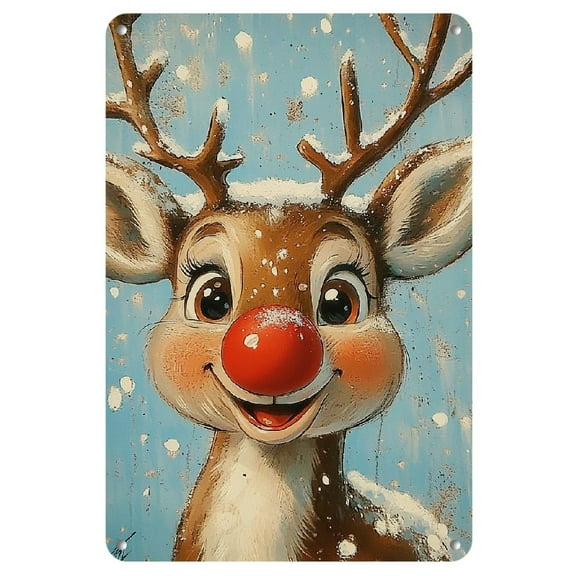 Vintage Reindeer Christmas Metal Tin Sign - 8x12 Inch Retro Iron Wall Art for Home, Bar, Cafe &amp; Garage Decor - Festive Indoor/Outdoor Holiday Decoration